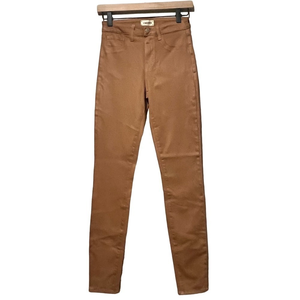 L’AGENCE Margot High Rise Coated Skinny Jean Java Coated Sz 25 #22